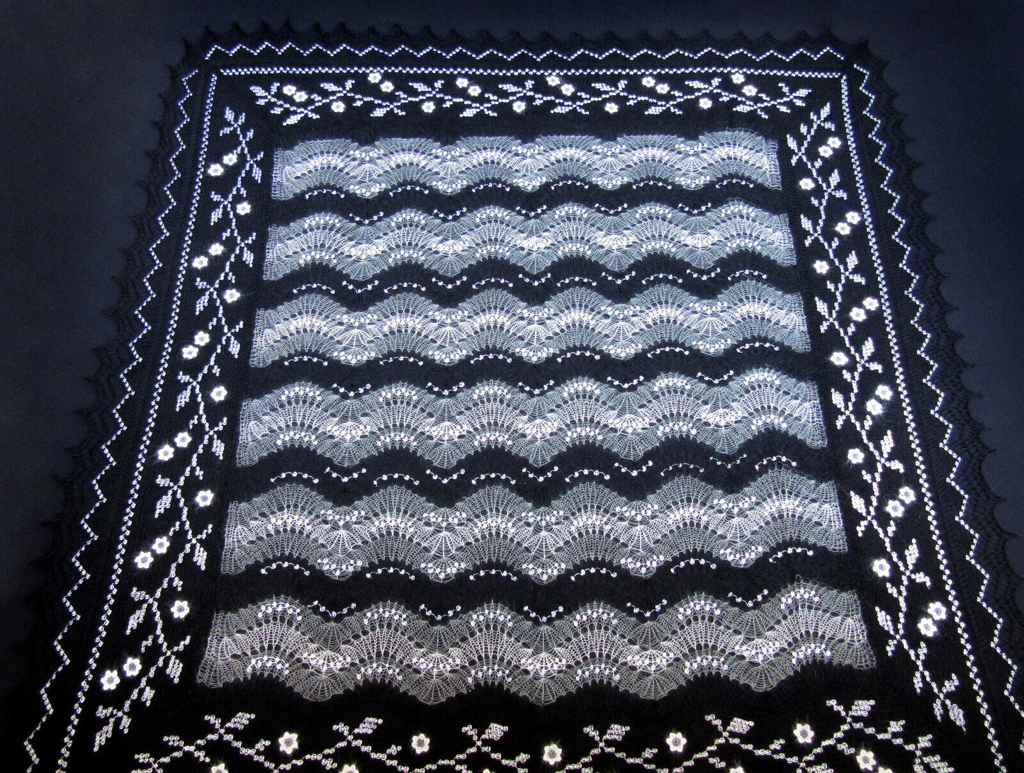 Gestrickter Ziegenflaum Schal Orenburger Schal Pelerina Strick Stola Handmade - Schwarz