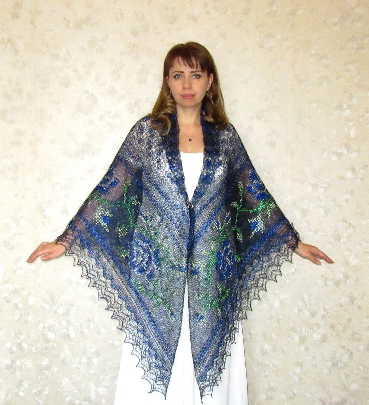 Orenburger Schal Gestrickter Ziegenflaum Schal Pelerina Strick Stola Handmade 43N