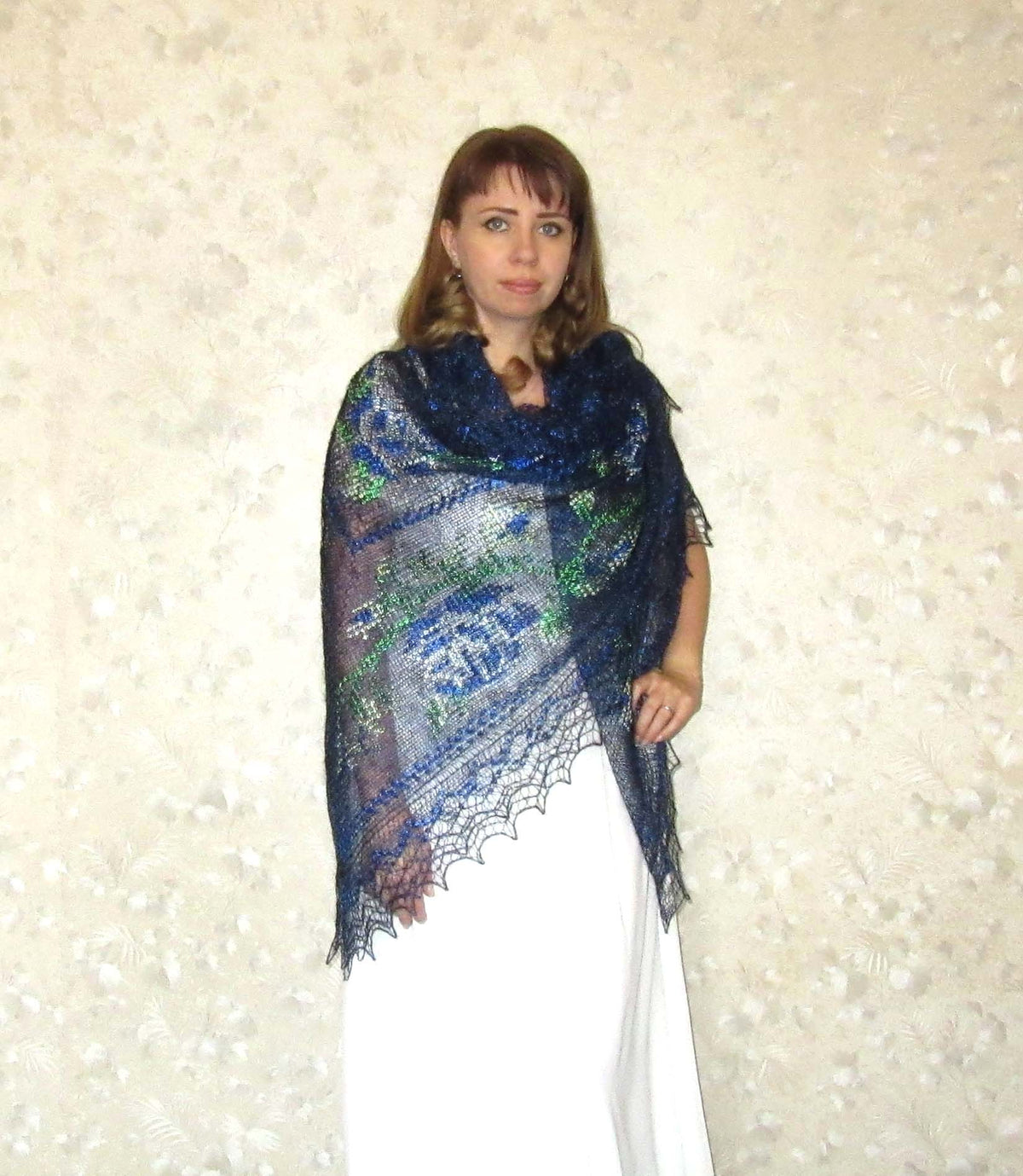 Orenburger Schal Gestrickter Ziegenflaum Schal Pelerina Strick Stola Handmade 43N