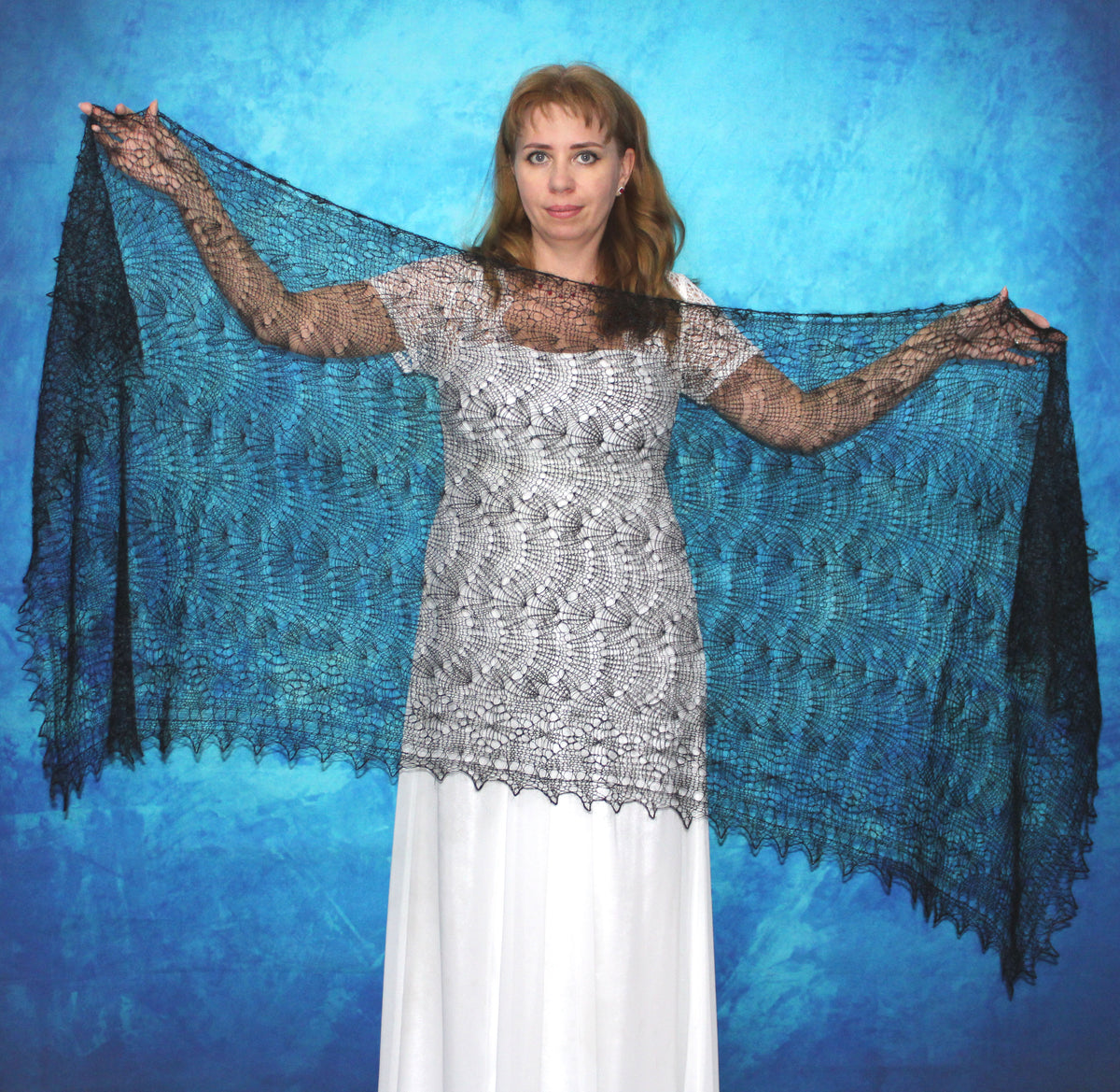 Orenburger Schal Gestrickter Ziegenflaum Schal Shawl Scarf Strick Stola Handmade - Braun