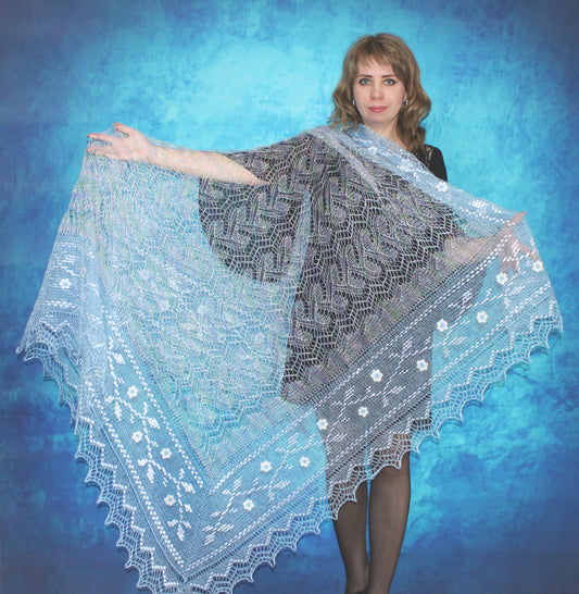 Gestrickter Ziegenflaum Schal Orenburger Schal Pelerina Strick Stola mit Stickerei Handmade