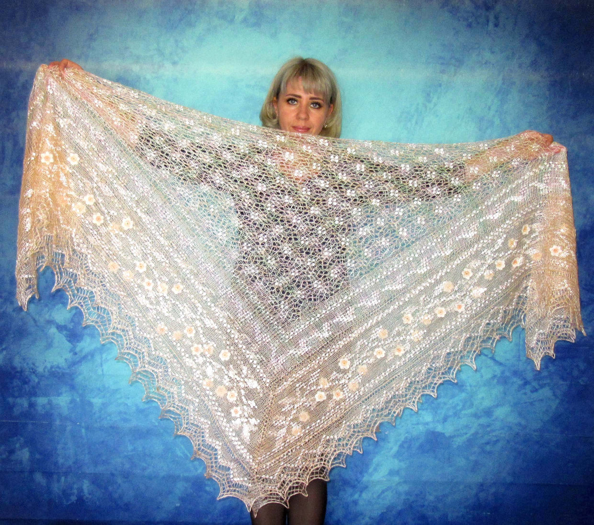 Orenburger Schal Gestrickter Ziegenflaum Schal Pelerina Strick Stola Handmade