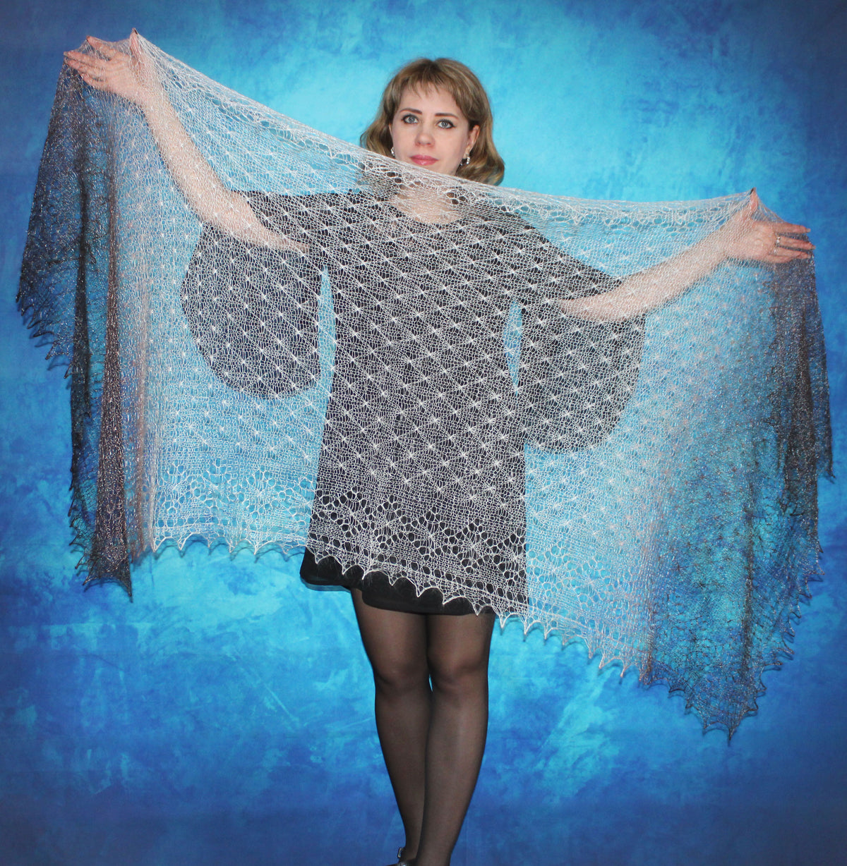 Gestrickter Ziegenflaum Schal Orenburger Schal Shawl Scarf Strick Stola Handmade