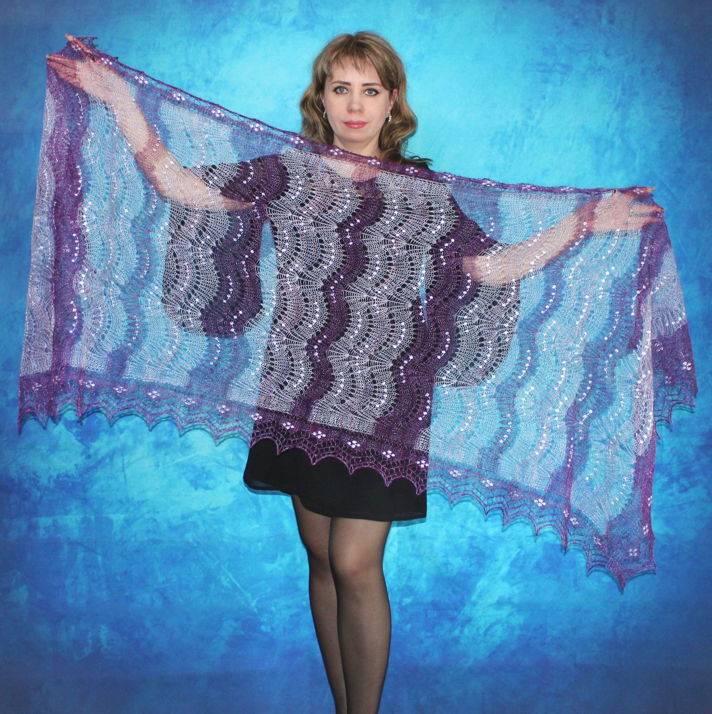 Gestrickter Ziegenflaum Schal Orenburger Schal Shawl Scarf mit Stikerei Handmade