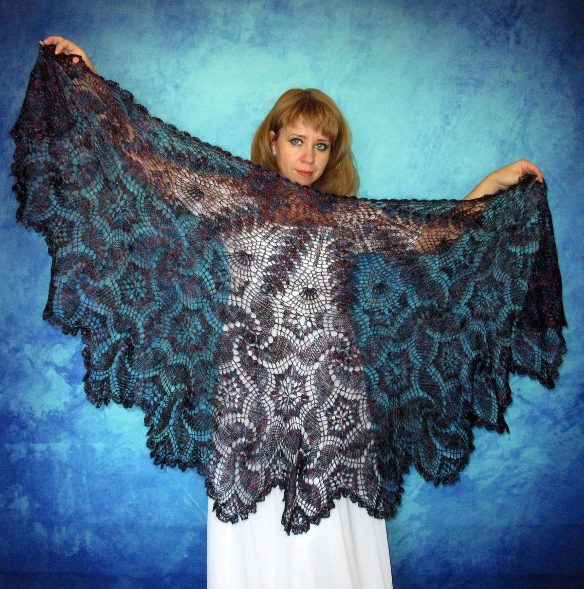 Orenburger Schal Gestrickter Ziegenflaum Schal Umhängetuch Pelerina Shawl Scharf