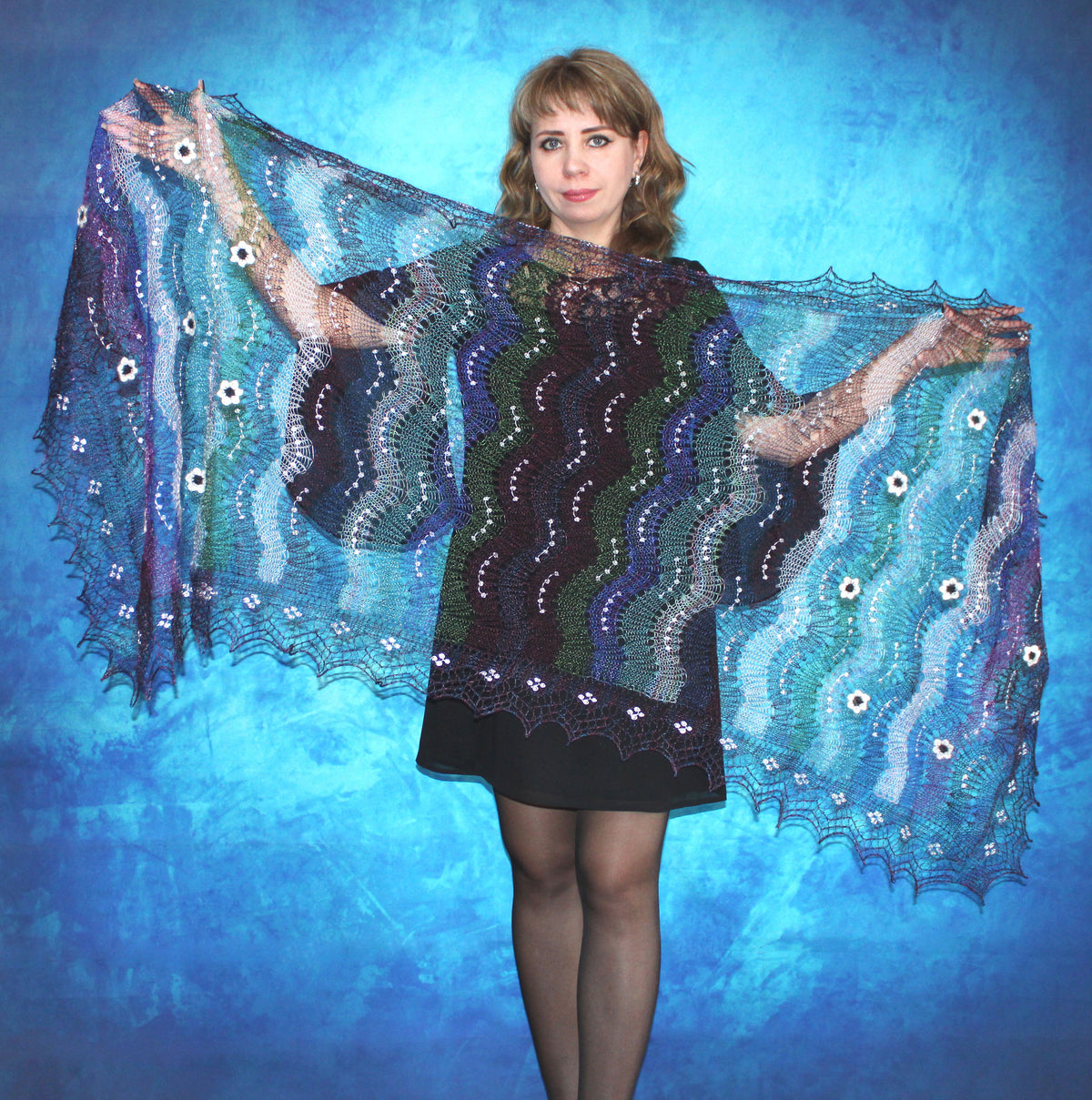 Gestrickter Ziegenflaum Schal Orenburger Schal Shawl Scarf Strick Stola Handmade
