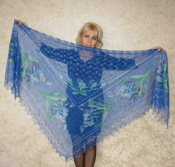 Gestrickter Ziegenflaum Schal Orenburger Schal Pelerina Strick Stola mit Stickerei Handmade