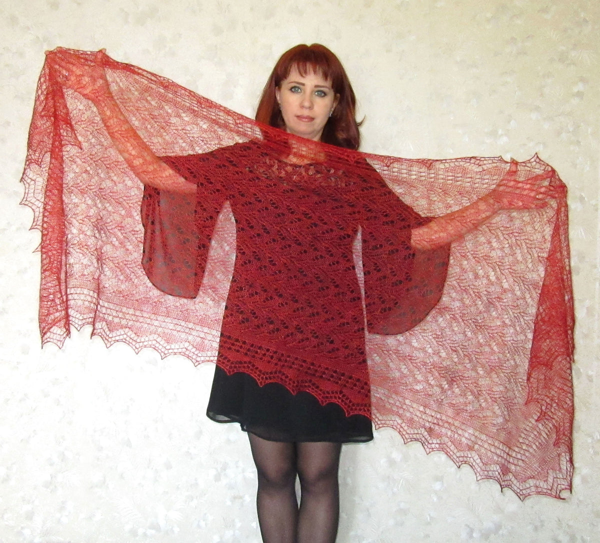 Gestrickter Ziegenflaum Schal Orenburger Schal Shawl Scarf Strick Stola Handmade