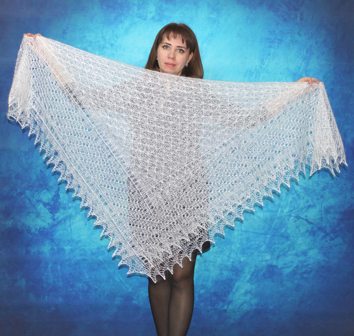 Orenburger Schal Gestrickter Ziegenflaum Schal Pelerina Strick Stola mitStickerei Handmade