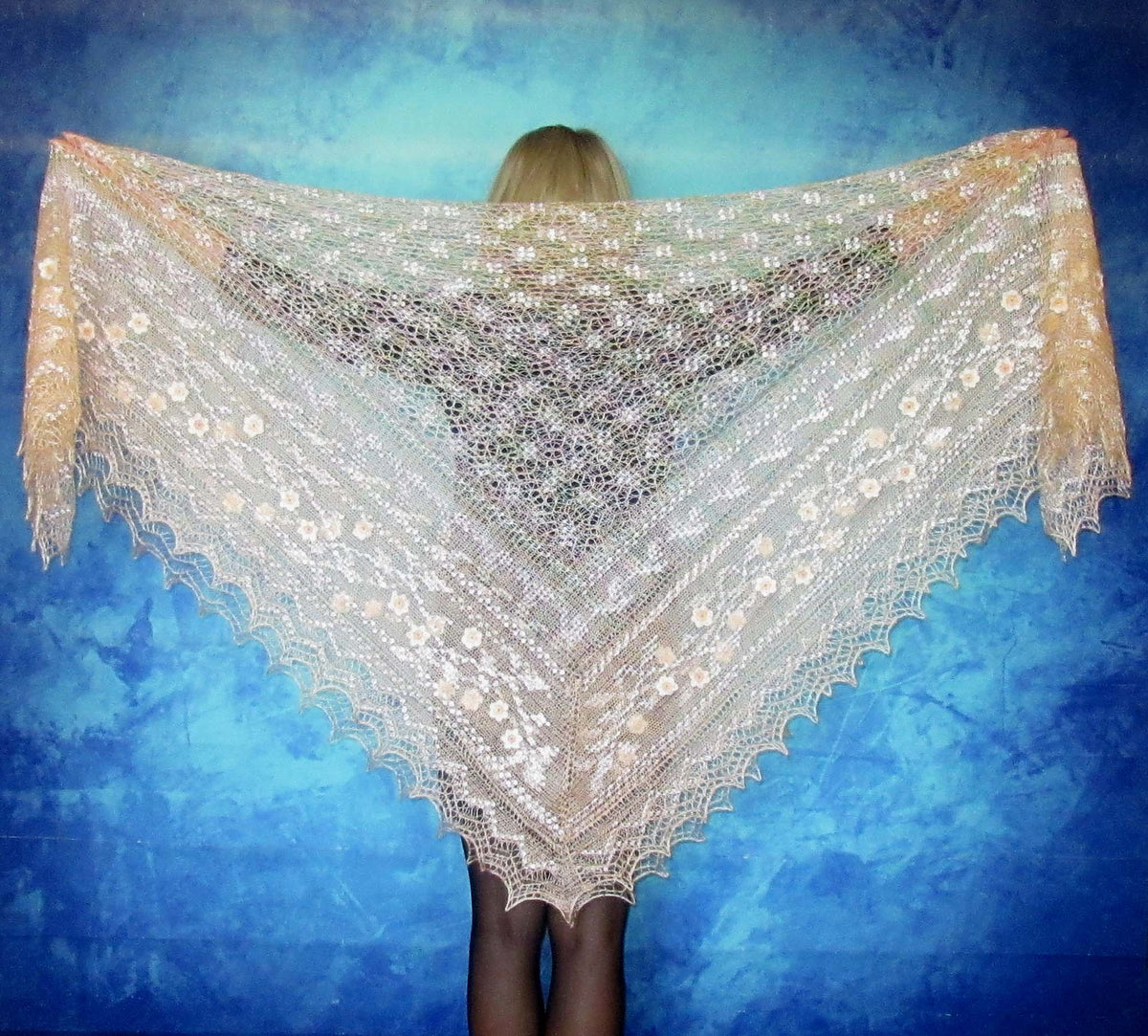 Orenburger Schal Gestrickter Ziegenflaum Schal Pelerina Strick Stola Handmade