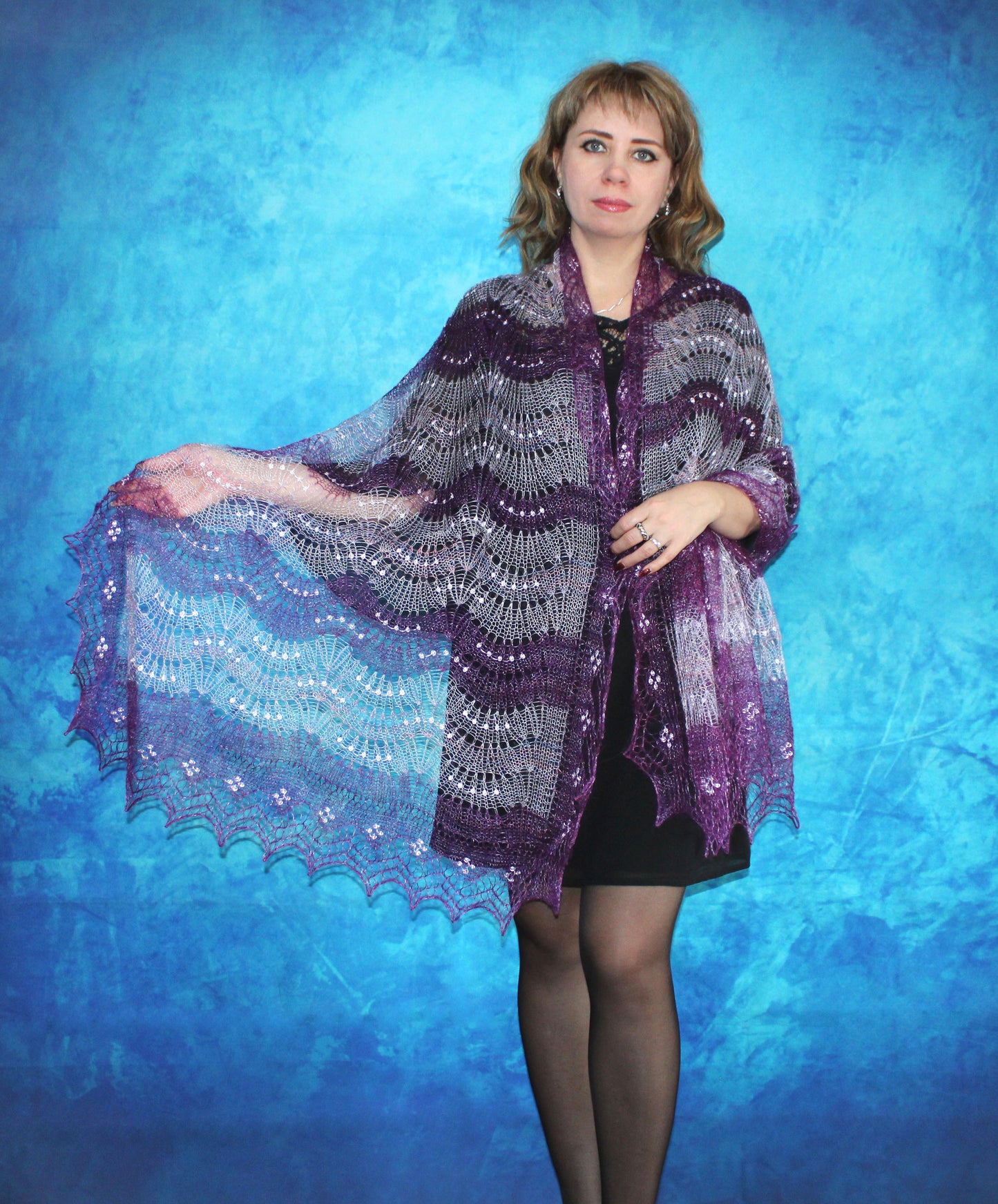 Gestrickter Ziegenflaum Schal Orenburger Schal Shawl Scarf mit Stikerei Handmade