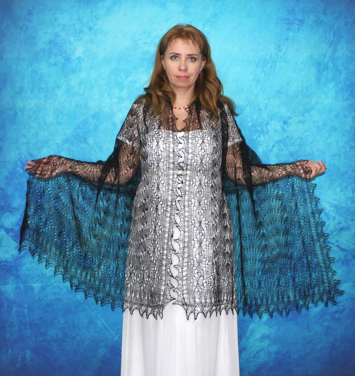 Orenburger Schal Gestrickter Ziegenflaum Schal Shawl Scarf Strick Stola Handmade - Braun