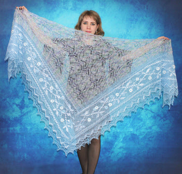 Gestrickter Ziegenflaum Schal Orenburger Schal Pelerina Strick Stola mit Stickerei Handmade
