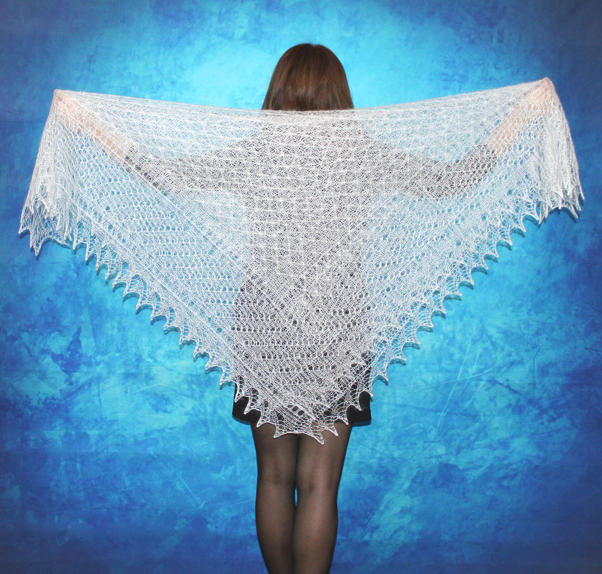 Orenburger Schal Gestrickter Ziegenflaum Schal Pelerina Strick Stola mitStickerei Handmade