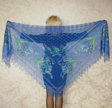 Gestrickter Ziegenflaum Schal Orenburger Schal Pelerina Strick Stola mit Stickerei Handmade