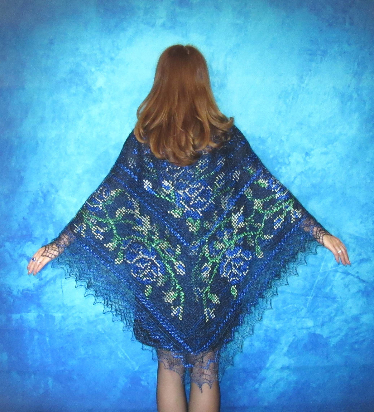 Orenburger Schal Gestrickter Ziegenflaum Schal Pelerina Strick Stola Handmade 43N