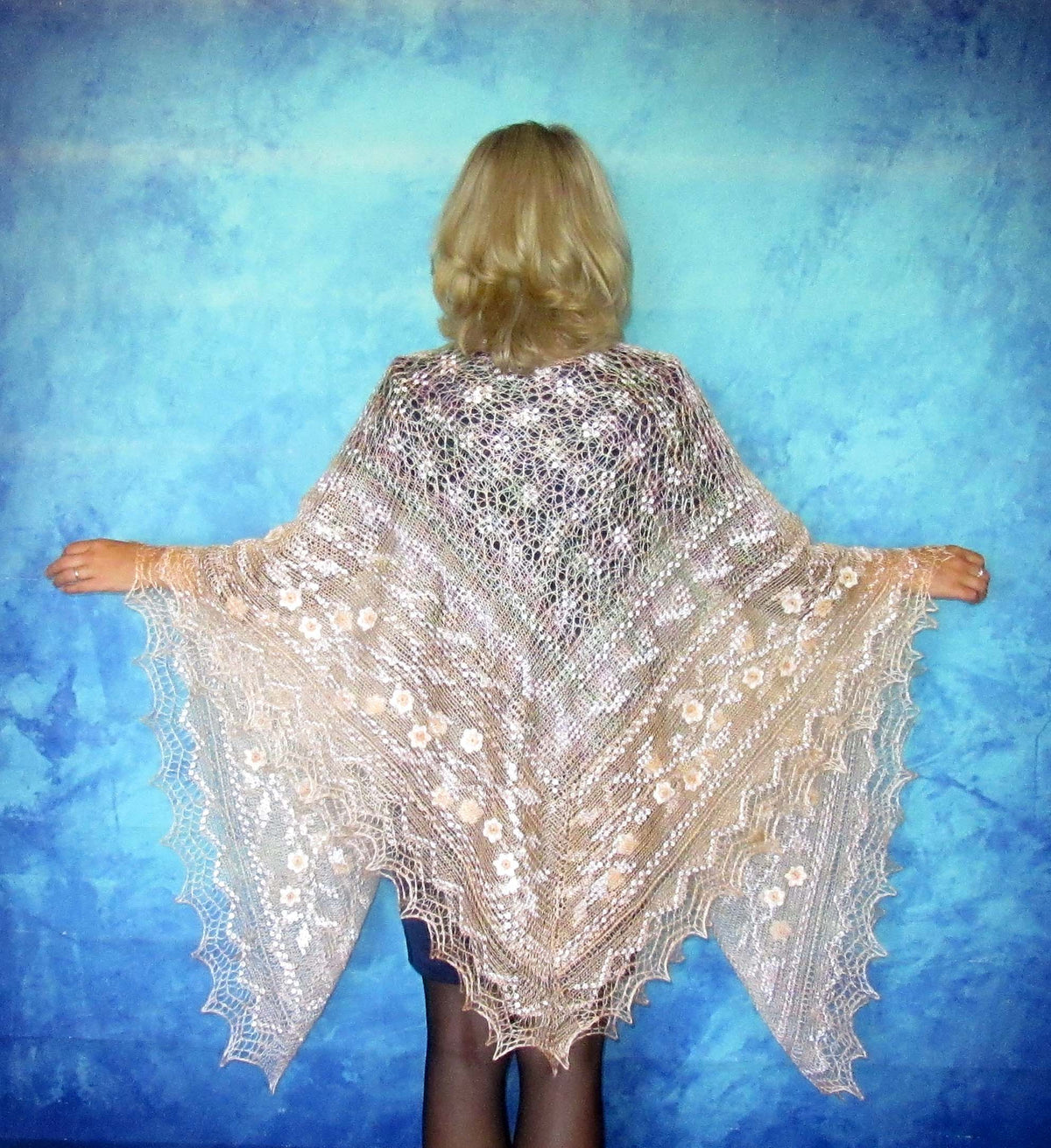 Orenburger Schal Gestrickter Ziegenflaum Schal Pelerina Strick Stola Handmade