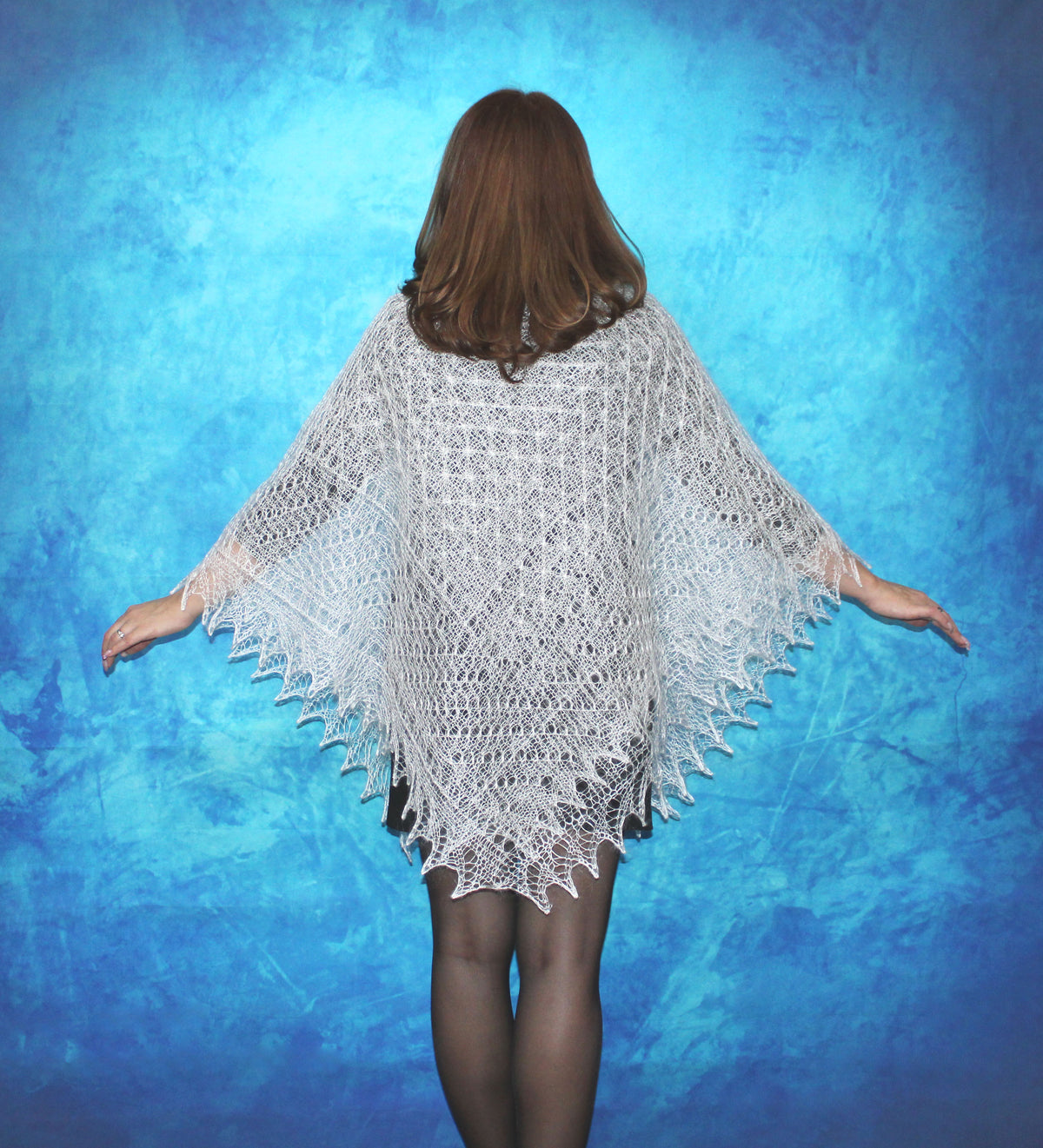 Orenburger Schal Gestrickter Ziegenflaum Schal Pelerina Strick Stola mitStickerei Handmade