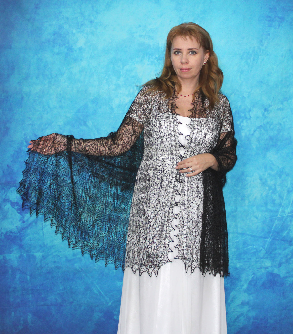 Orenburger Schal Gestrickter Ziegenflaum Schal Shawl Scarf Strick Stola Handmade - Braun