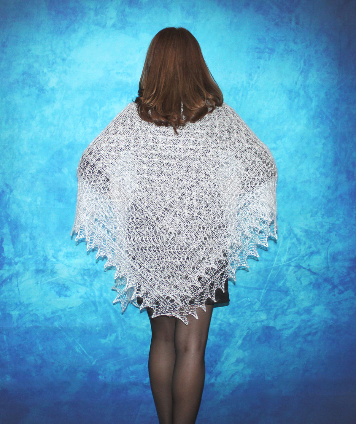 Orenburger Schal Gestrickter Ziegenflaum Schal Pelerina Strick Stola mitStickerei Handmade