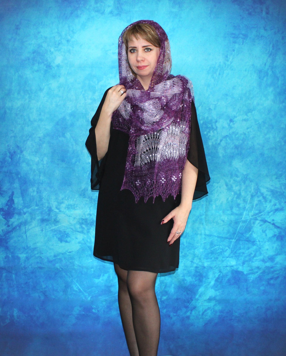 Gestrickter Ziegenflaum Schal Orenburger Schal Shawl Scarf mit Stikerei Handmade