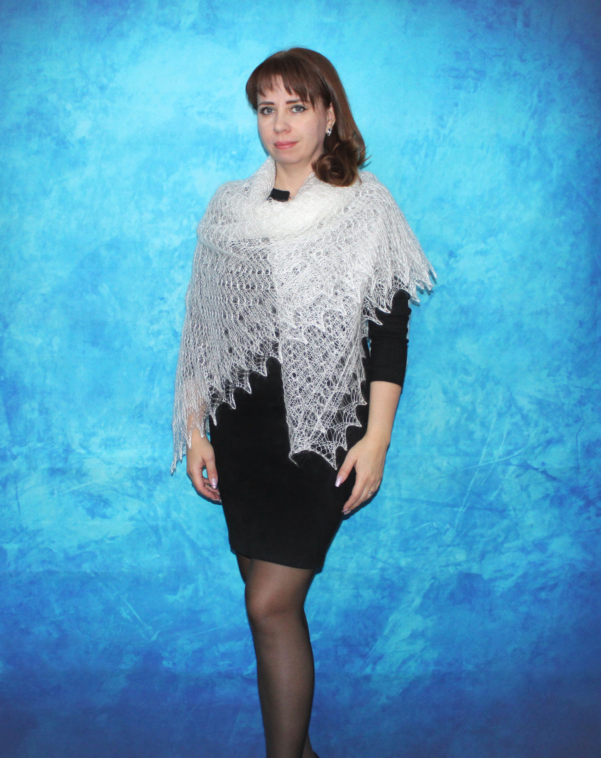 Orenburger Schal Gestrickter Ziegenflaum Schal Pelerina Strick Stola mitStickerei Handmade