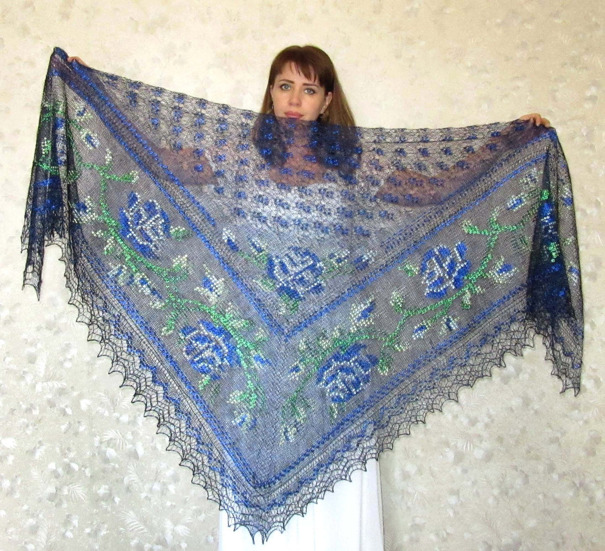 Orenburger Schal Gestrickter Ziegenflaum Schal Pelerina Strick Stola Handmade 43N