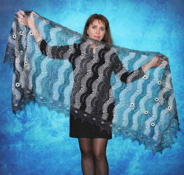 Gestrickter Ziegenflaum Schal Orenburger Schal Shawl Scarf mit Stikerei Handmade