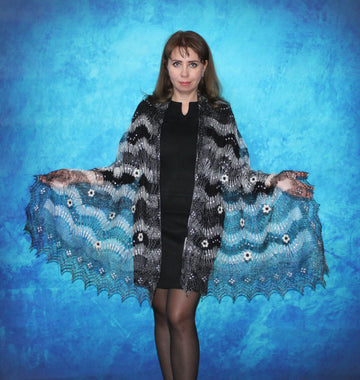 Gestrickter Ziegenflaum Schal Orenburger Schal Shawl Scarf mit Stikerei Handmade