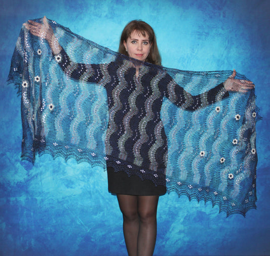 Gestrickter Ziegenflaum Schal Orenburger Schal Shawl Scarf mit Stikerei Handmade