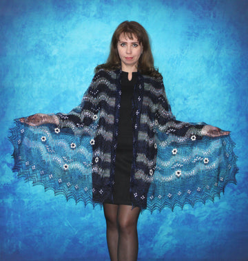 Gestrickter Ziegenflaum Schal Orenburger Schal Shawl Scarf mit Stikerei Handmade