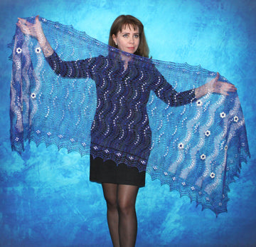 Gestrickter Ziegenflaum Schal Orenburger Schal Shawl Scarf mit Stikerei Handmade