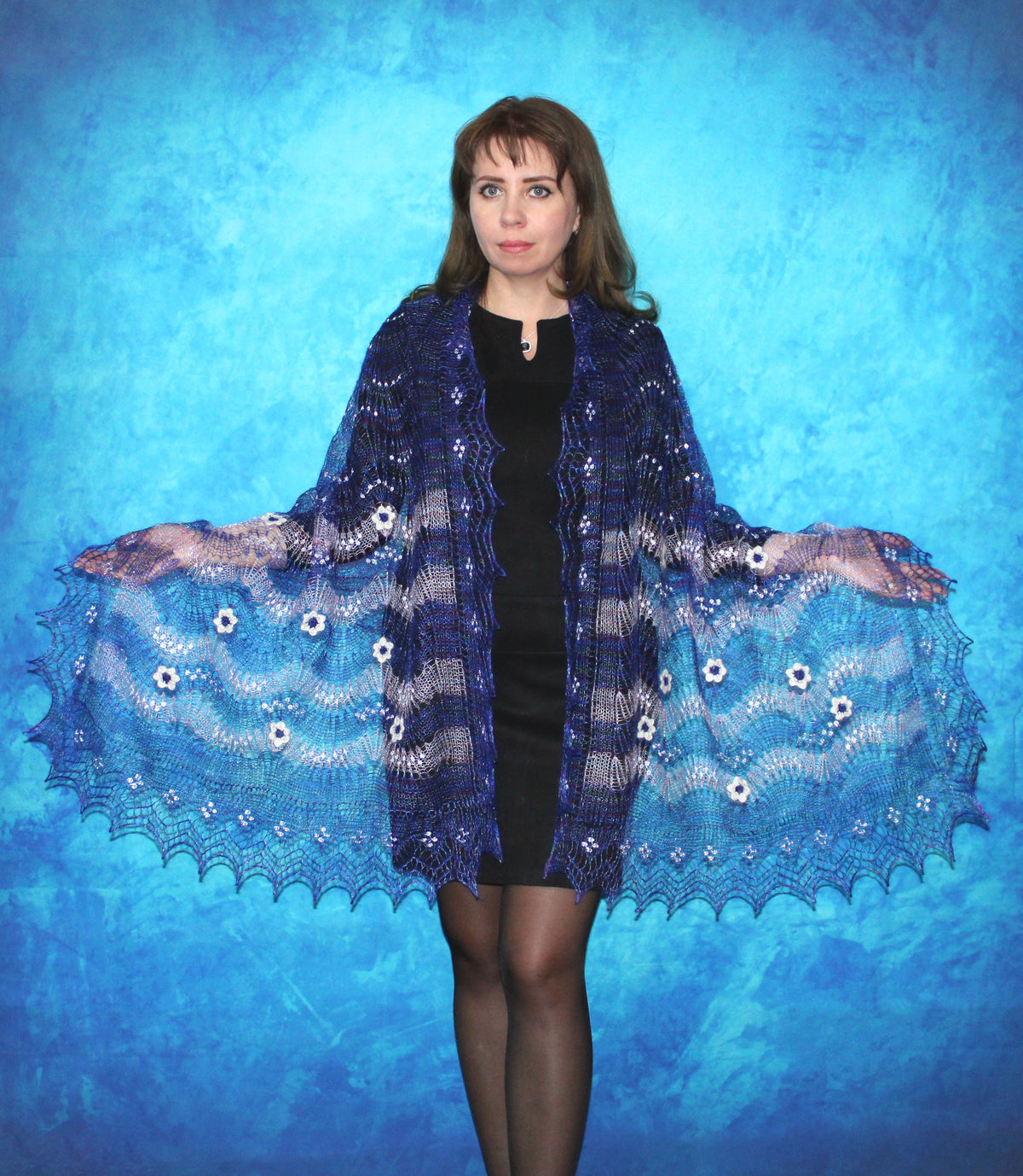 Gestrickter Ziegenflaum Schal Orenburger Schal Shawl Scarf mit Stikerei Handmade