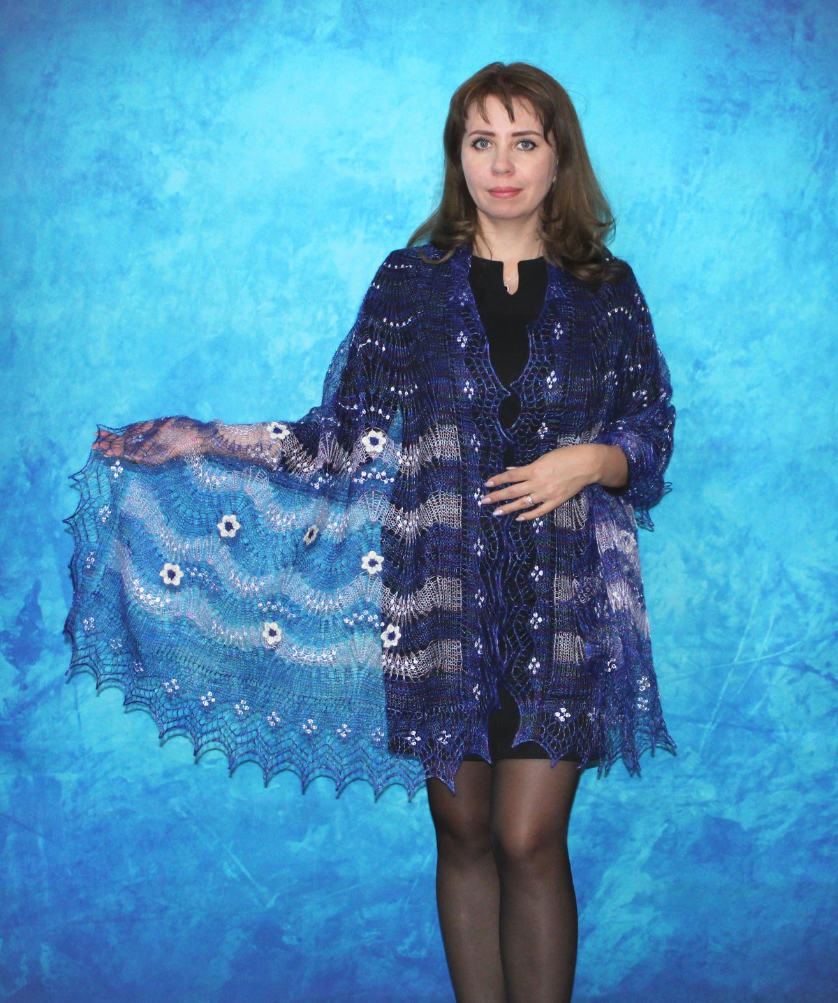 Gestrickter Ziegenflaum Schal Orenburger Schal Shawl Scarf mit Stikerei Handmade