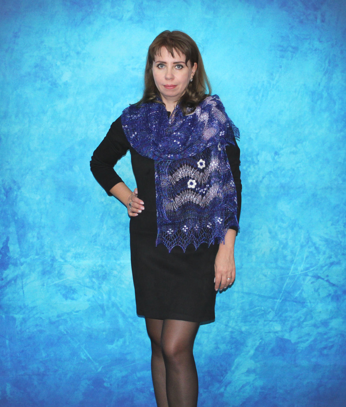 Gestrickter Ziegenflaum Schal Orenburger Schal Shawl Scarf mit Stikerei Handmade