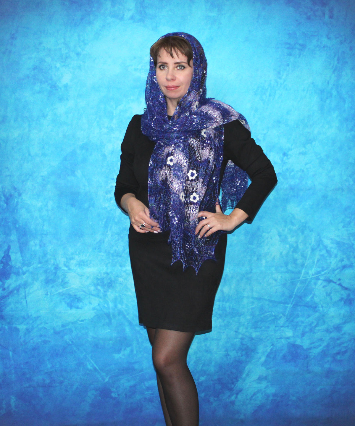 Gestrickter Ziegenflaum Schal Orenburger Schal Shawl Scarf mit Stikerei Handmade