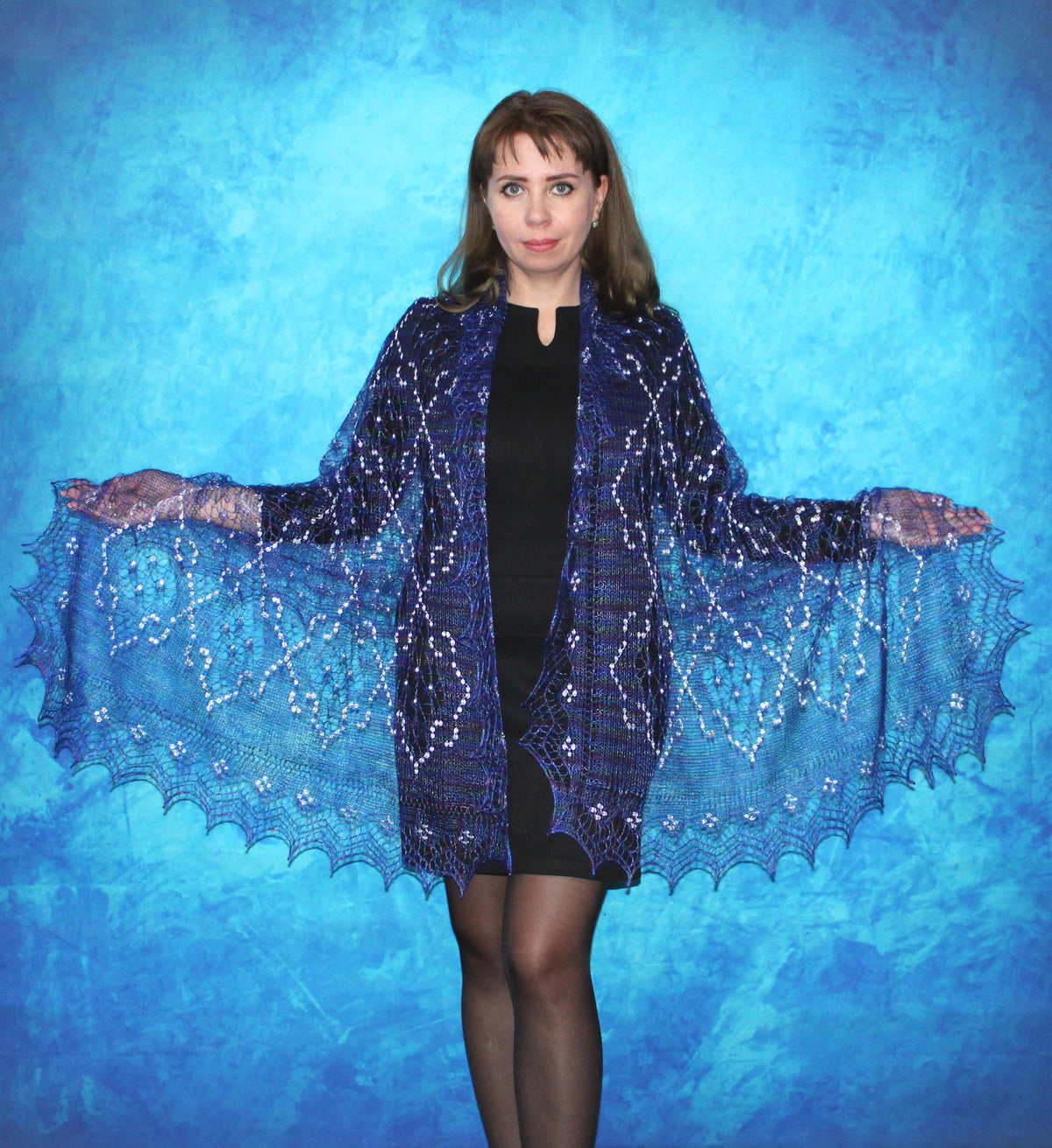 Gestrickter Ziegenflaum Schal Orenburger Schal Shawl Scarf mit Stikerei Handmade