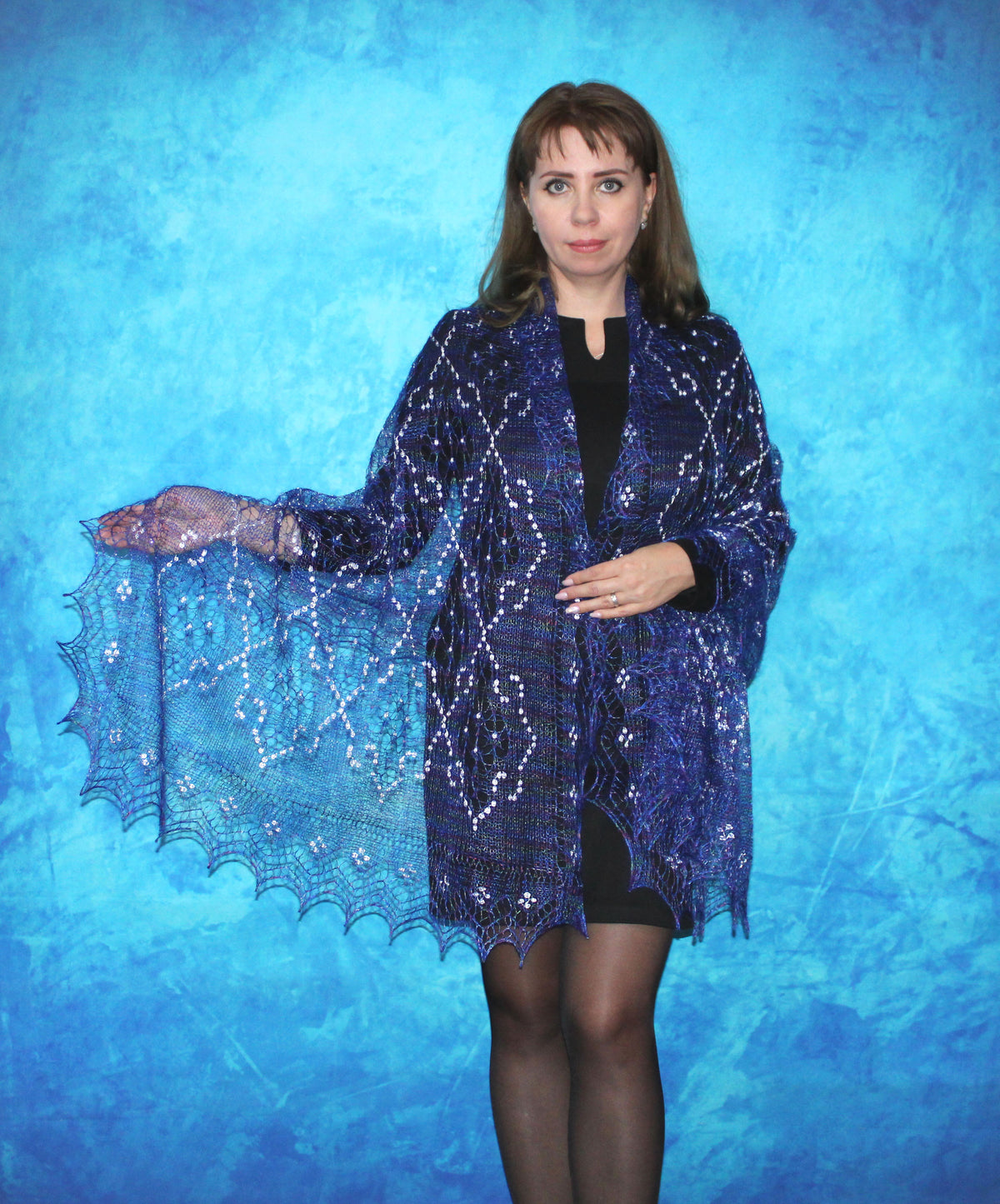 Gestrickter Ziegenflaum Schal Orenburger Schal Shawl Scarf mit Stikerei Handmade