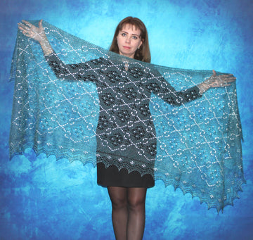 Gestrickter Ziegenflaum Schal Orenburger Schal Shawl Scarf mit Stikerei Handmade