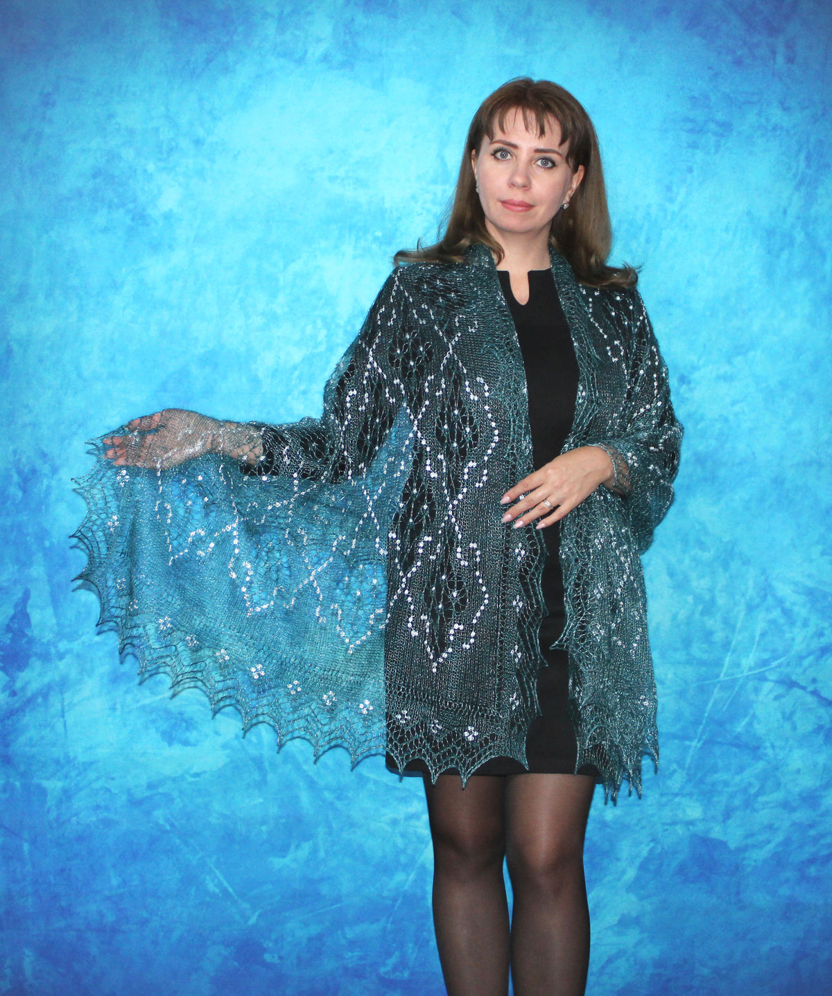 Gestrickter Ziegenflaum Schal Orenburger Schal Shawl Scarf mit Stikerei Handmade