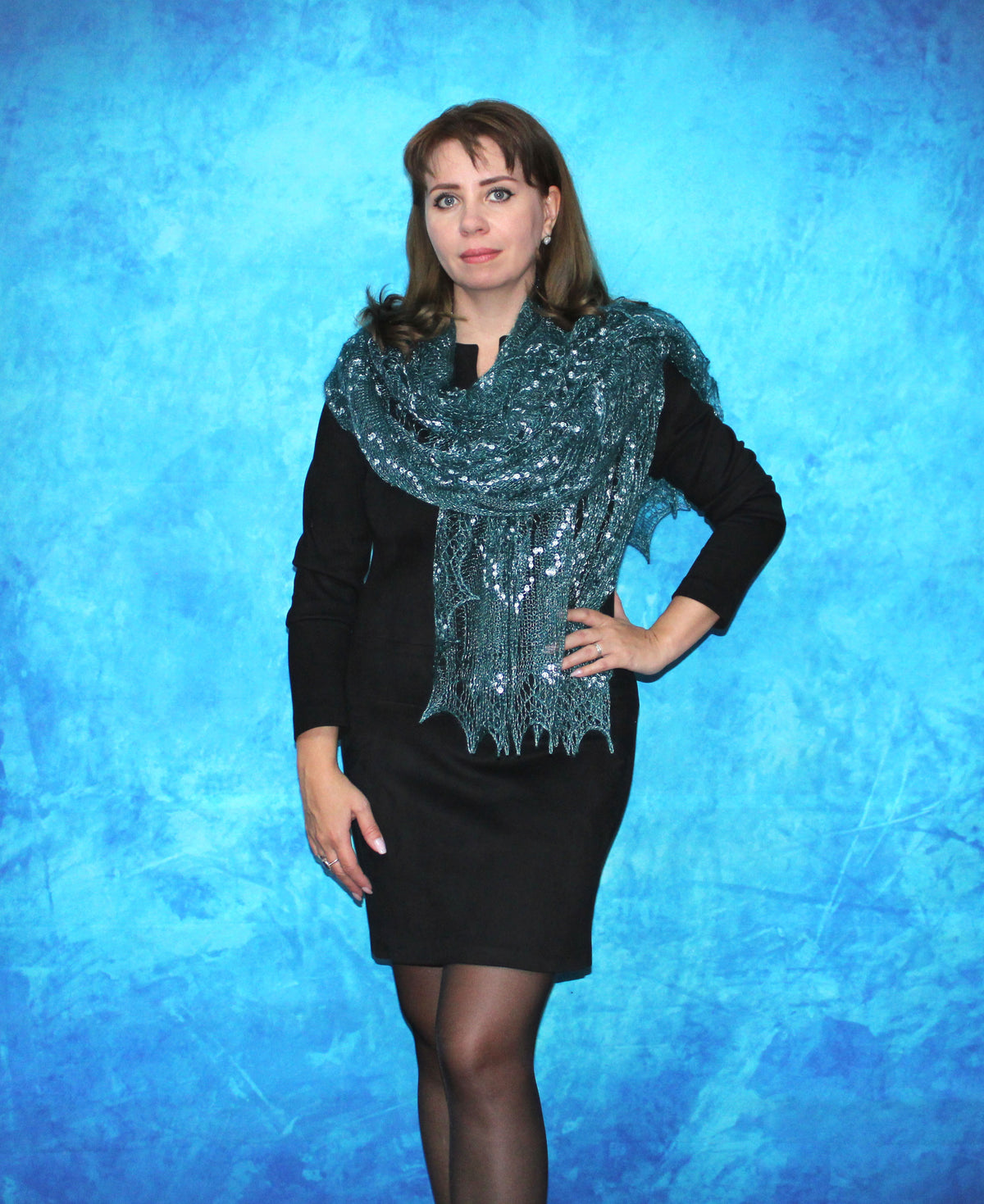 Gestrickter Ziegenflaum Schal Orenburger Schal Shawl Scarf mit Stikerei Handmade