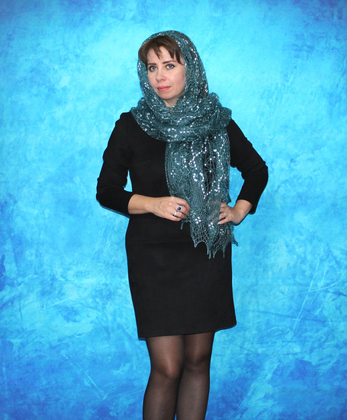 Gestrickter Ziegenflaum Schal Orenburger Schal Shawl Scarf mit Stikerei Handmade