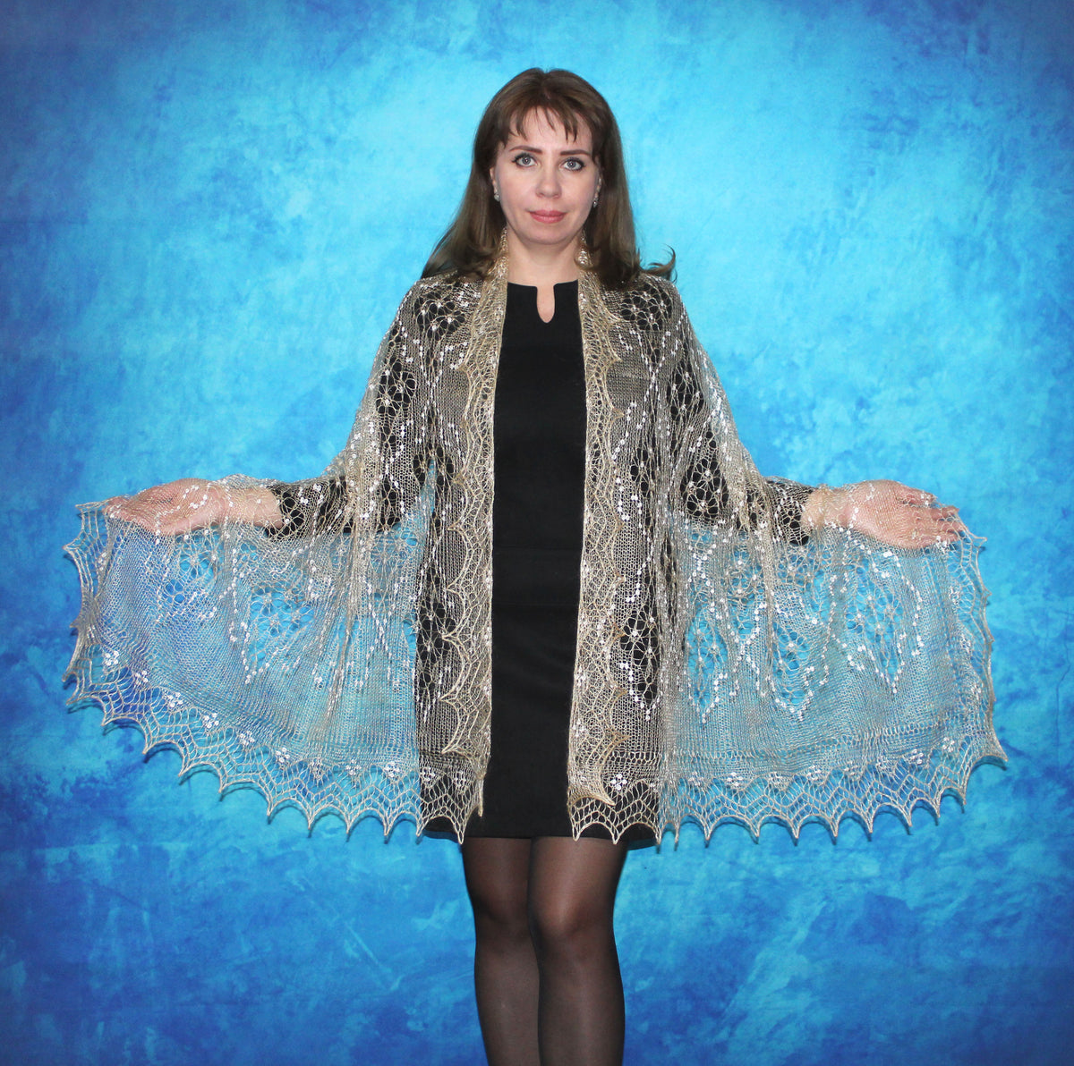 Gestrickter Ziegenflaum Schal Orenburger Schal Shawl Scarf mit Stikerei Handmade