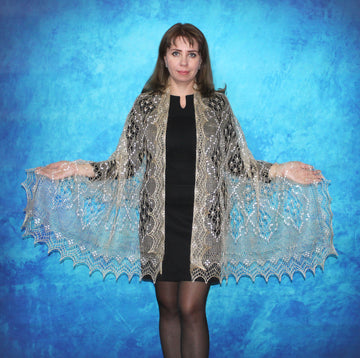 Gestrickter Ziegenflaum Schal Orenburger Schal Shawl Scarf mit Stikerei Handmade