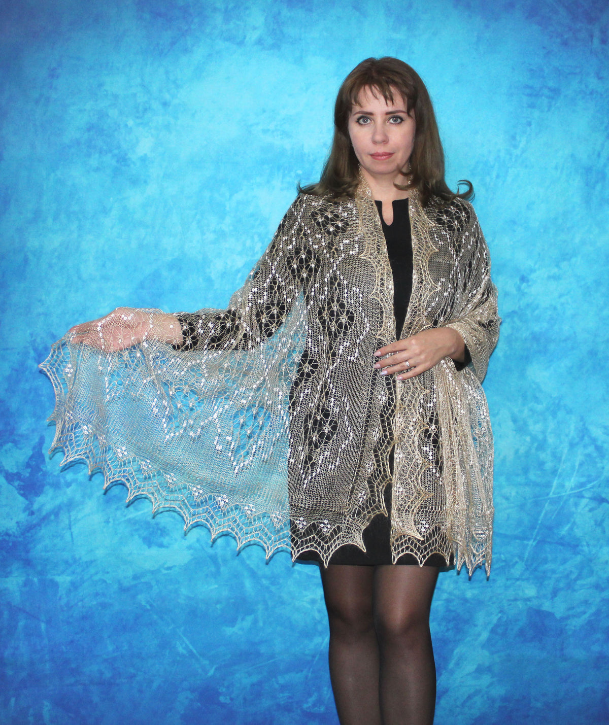 Gestrickter Ziegenflaum Schal Orenburger Schal Shawl Scarf mit Stikerei Handmade