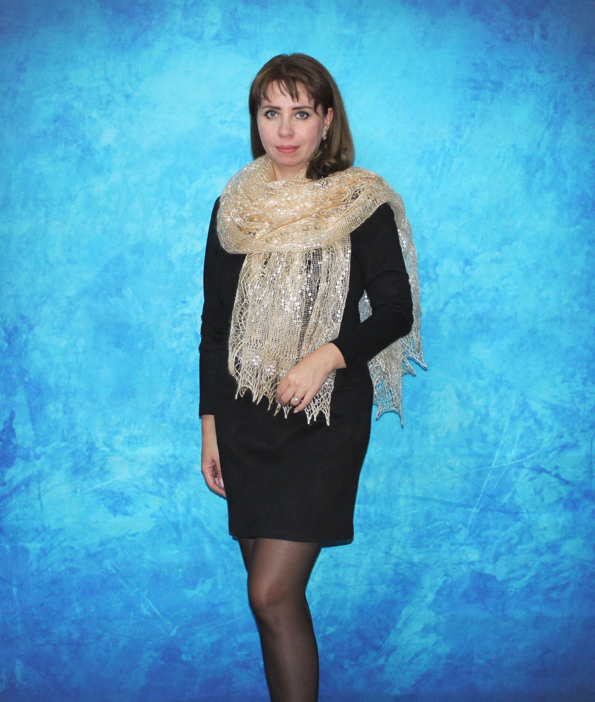Gestrickter Ziegenflaum Schal Orenburger Schal Shawl Scarf mit Stikerei Handmade