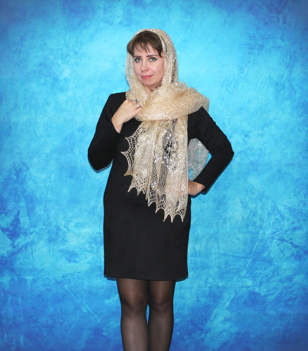 Gestrickter Ziegenflaum Schal Orenburger Schal Shawl Scarf mit Stikerei Handmade