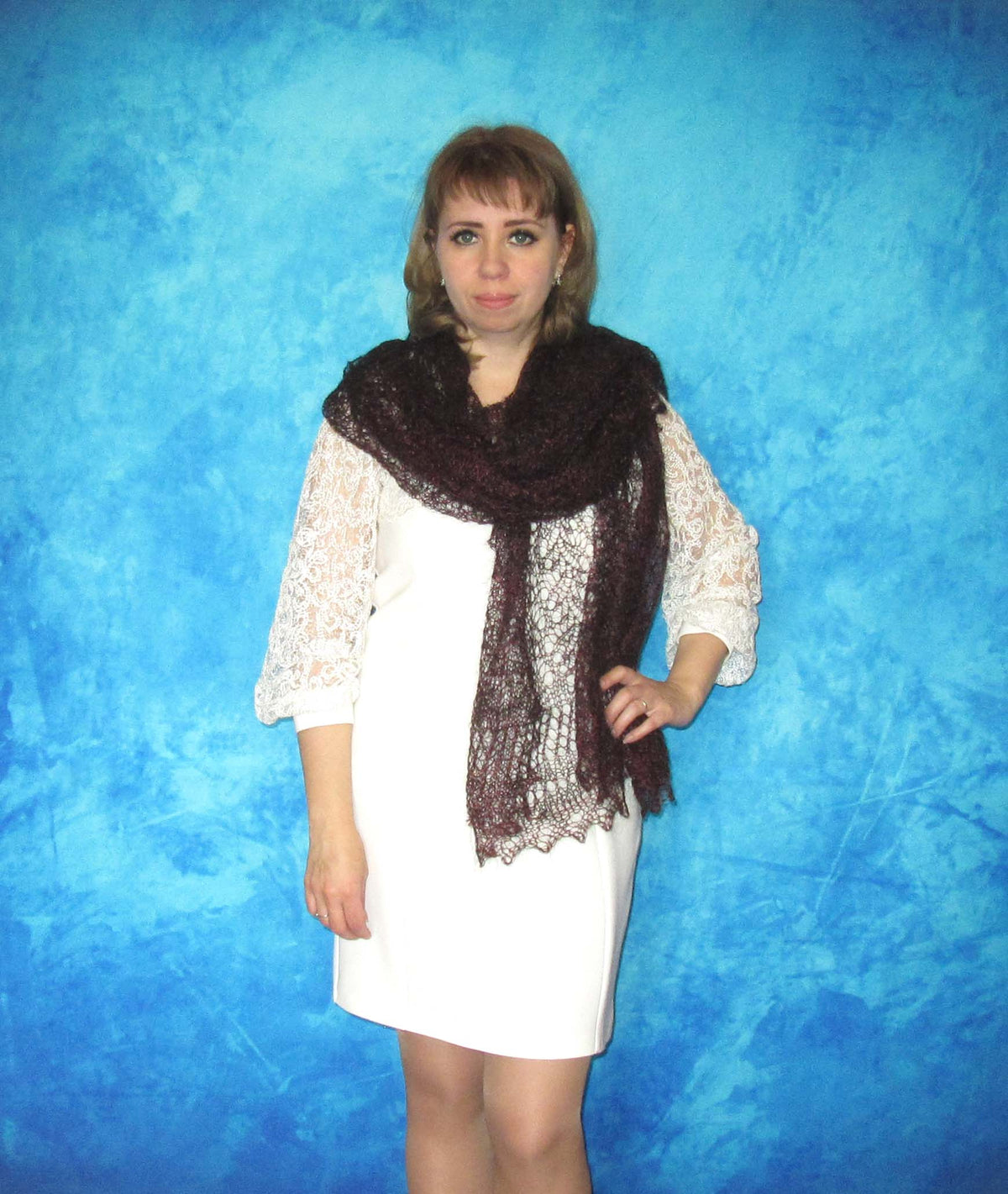 Orenburger Schal Gestrickter Ziegenflaum Schal Shawl Scarf Strick Stola Handmade