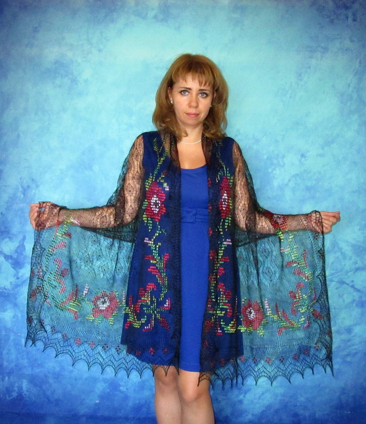 Gestrickter Ziegenflaum Schal Orenburger Schal Shawl Scarf mit Stikerei Handmade