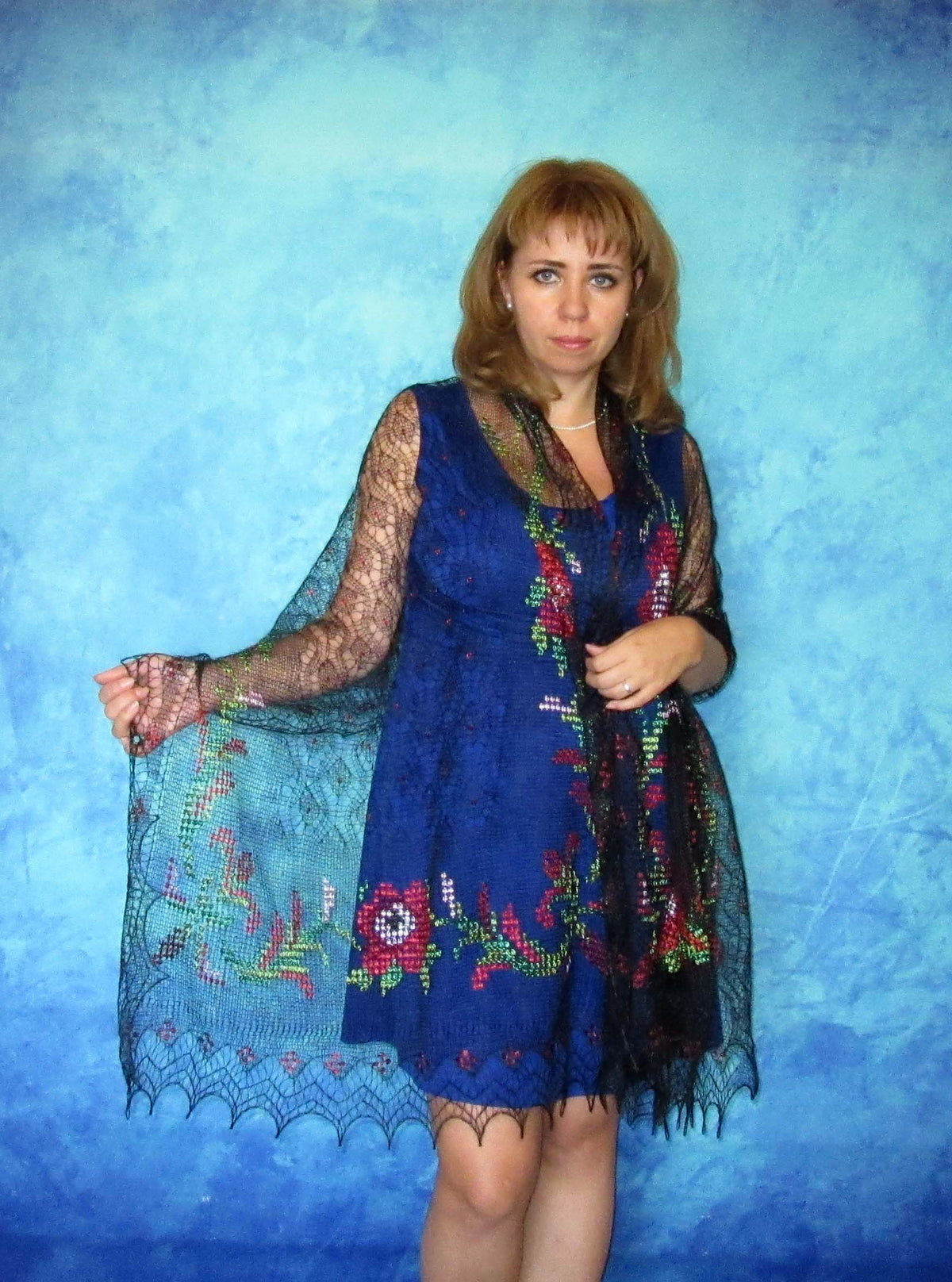 Gestrickter Ziegenflaum Schal Orenburger Schal Shawl Scarf mit Stikerei Handmade
